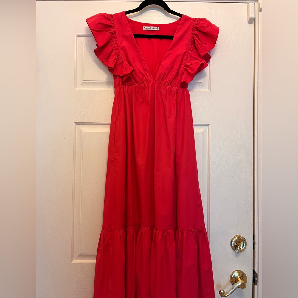 A&F Pink Ruffled V-Neck Dress